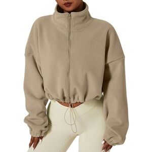 Women's Full Zip Fleece Sherpa Cropped Jacket, Small